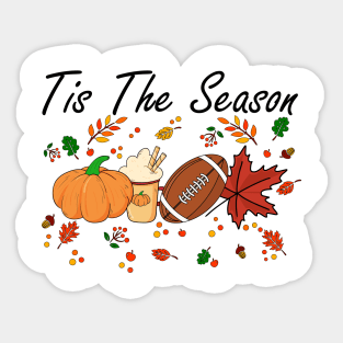 Tis The Season Pumpkin Leaf Latte Fall Thanksgiving Football Sticker
